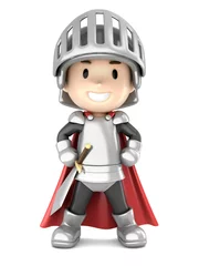 Rolgordijnen Ridders 3D render van een schattige ridderjongen die trots staat