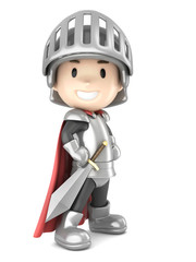 3d render of a cute knight boy standing proud