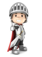 3d render of a cute knight boy giving ok sign