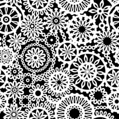 Black and white geometric flowers seamless pattern, vector