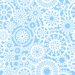 Blue and white geometric flowers seamless pattern, vector