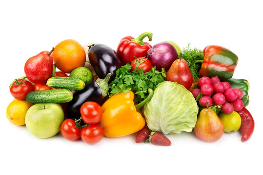 Fototapeta set of fruits and vegetables isolated on white background