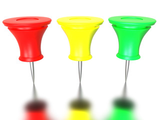 Three pushpins on a mirrored background #3