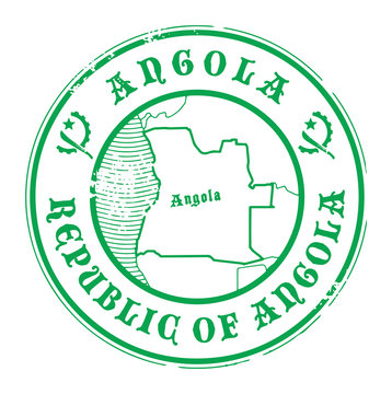 Stamp with the name and map of Angola, vector illustration