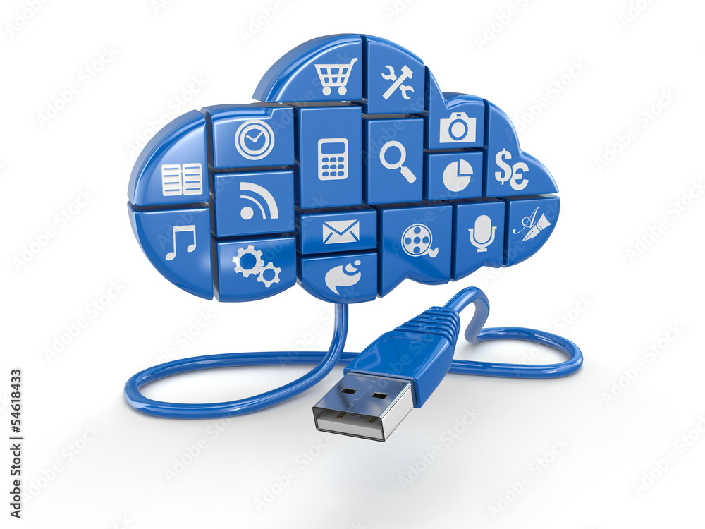 Poster Cloud computing concept. Apps and usb.