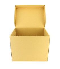 Face of cardboard opened paper box on white background.