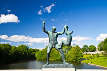 Sculptures in Vigeland park Oslo Norway - obrazy, fototapety, plakaty