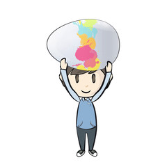 Kid holding an easter egg with cute designs. Vector design.