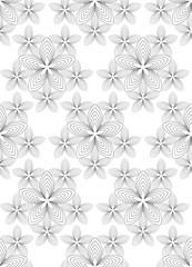 Flowers, black and white abstract vector seamless pattern.