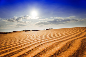 Fototapeta na wymiar Sun Under Red Sand Dunes.