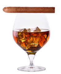 Cognac and Cigar on white
