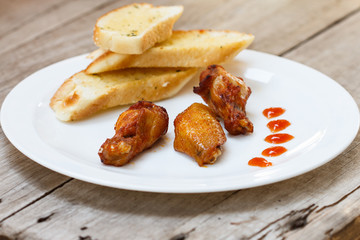Fried chicken and garlic bread.