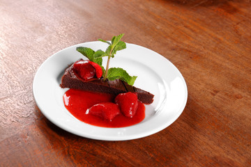 Chocolate cake wth strawberry and chili
