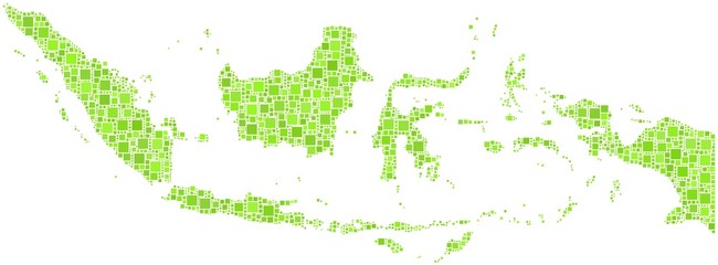 Map of the Republic of Indonesia in a mosaic of green squares