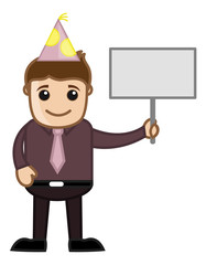 Party Man with Blank Banner - Cartoon Business Character