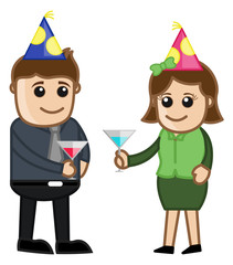 Man and Woman Having Drink in Business Party Celebration