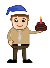 Christmas Party Cake with candle - Cartoon Business Character