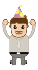 Party Boy Jumping for Celebration - Cartoon Business Character