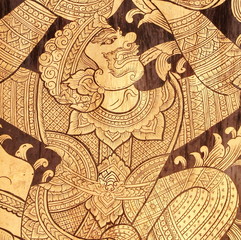 Ancient Thai art of hanuman-monkey , temple wall
