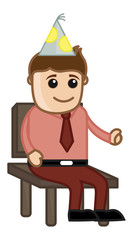 Man Sitting on Chair with Funny Party Cap