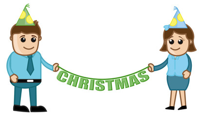 Christmas Celebration in Office - Cartoon Business Characters
