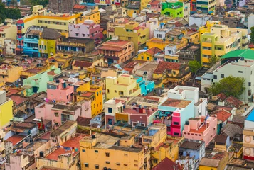Foto op Canvas Kleurrijke huizen Indiase stad Trichy, Tamil Nadu © Alisa