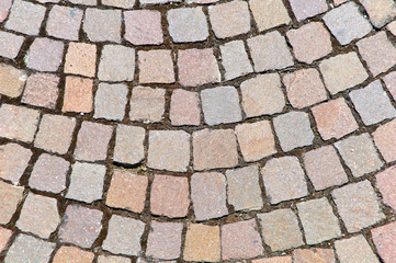 Sanpietrini, typical Roman pavement in Assisi, Italy