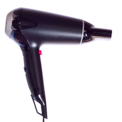 Black hair dryer on a white background