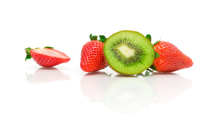 strawberries and kiwi on a white background