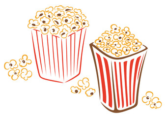 Zwei Schachteln mit Popcorn. Snacks für den Kinobesuch.