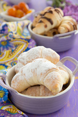 Homemade mini croissants with cream cheese.