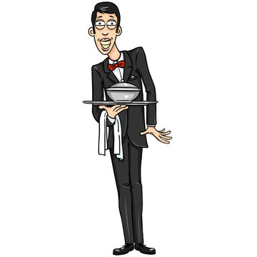 vector character - smiling waiter