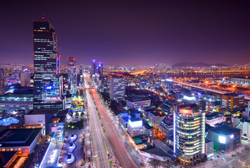 Obraz premium Seul, Korea Południowa Gangnam District Skyline