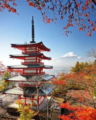 Mt. Fuji in Autumn with Chureito Pagoda
