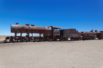 Fototapeta na wymiar Train Boneyard, Salar de Uyuni, Bolivia, South America