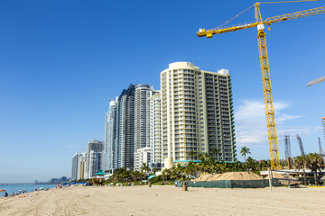 beautiful beach with condomiums and skyscraper in Sunny Islands
