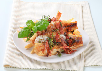 Pan fried fish fillets with fries