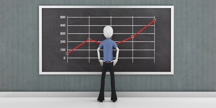 3d man businessman with finance business graph  on blackboard