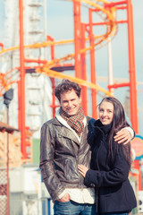 Happy Young Couple at Amusement Park in Wien