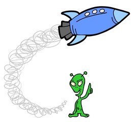 Alien and rocket