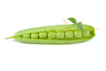 Green Peas in Pod Isolated on White Background