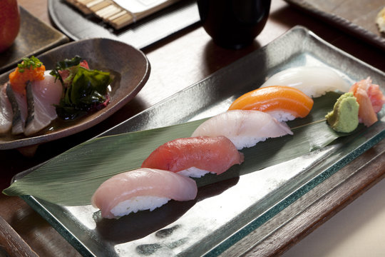 Exclusive sushi menu, top view