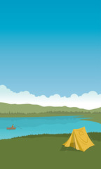 Camping by lake illustration - 54643856