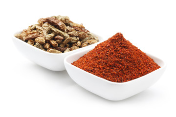 Red Chilli powder and small Chilli  in Bowl