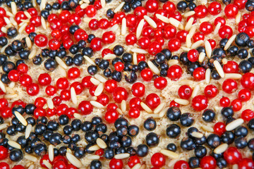 Fresh made red and black currant berries cake