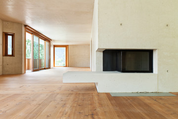 new apartment in cement and wood,room with fireplace