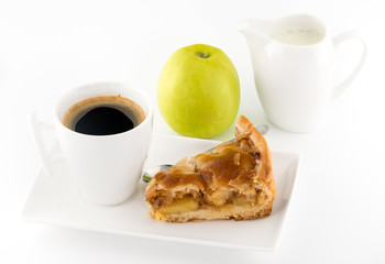A Slice Of Apple Pie and Coffee On White Background