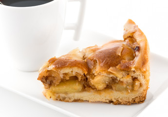 A Slice Of Apple Pie and Coffee On White Background