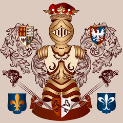 Heraldic design with coat of arms in vintage style