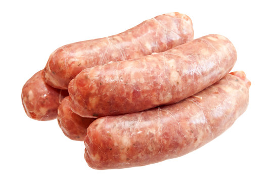 Raw meat sausages isolated on white background